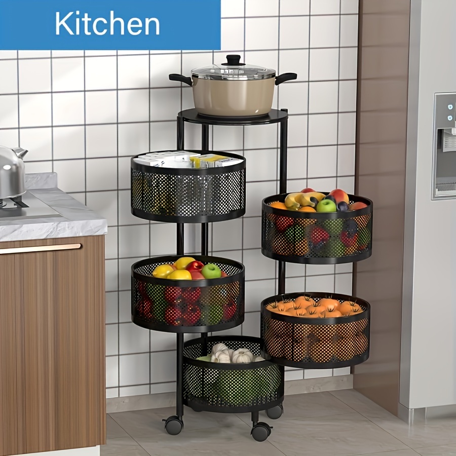 

1pc Storage Rack Rotated, Floor Type Rotated Vegetable Basket Storage Rack, Rotating Fruit Storage Rack, Utility Racks