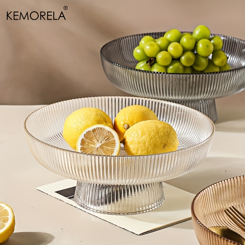 

Kemorela Glass Fruit Bowl, Ribbed Texture, Stackable & Footed Design, Ideal For Snacks & Salads, Perfect For Kitchen Counter Decor & Tabletop Display