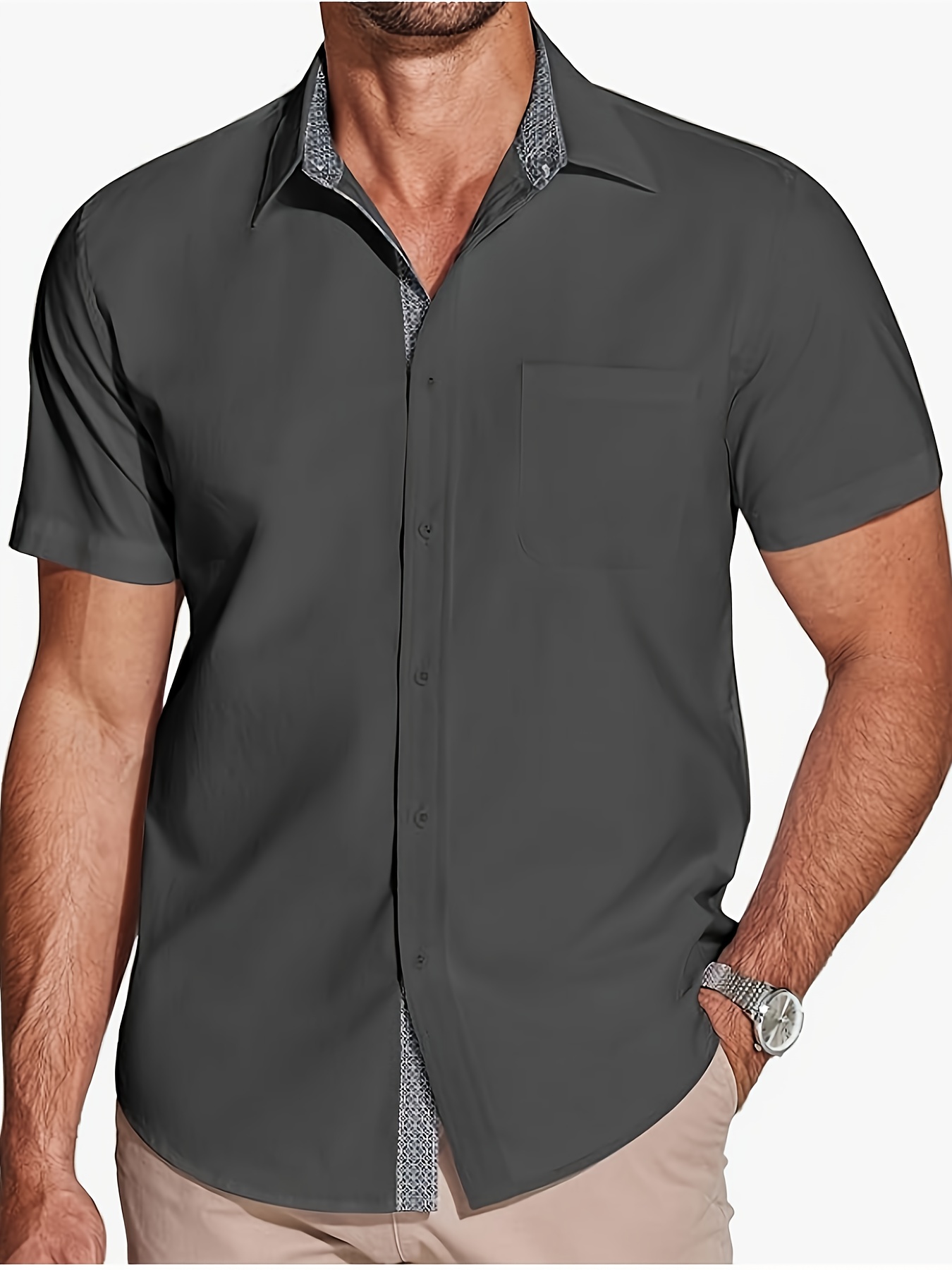 Men's Short Sleeve Button Dress Shirt Wrinkle Free Muscle - Temu