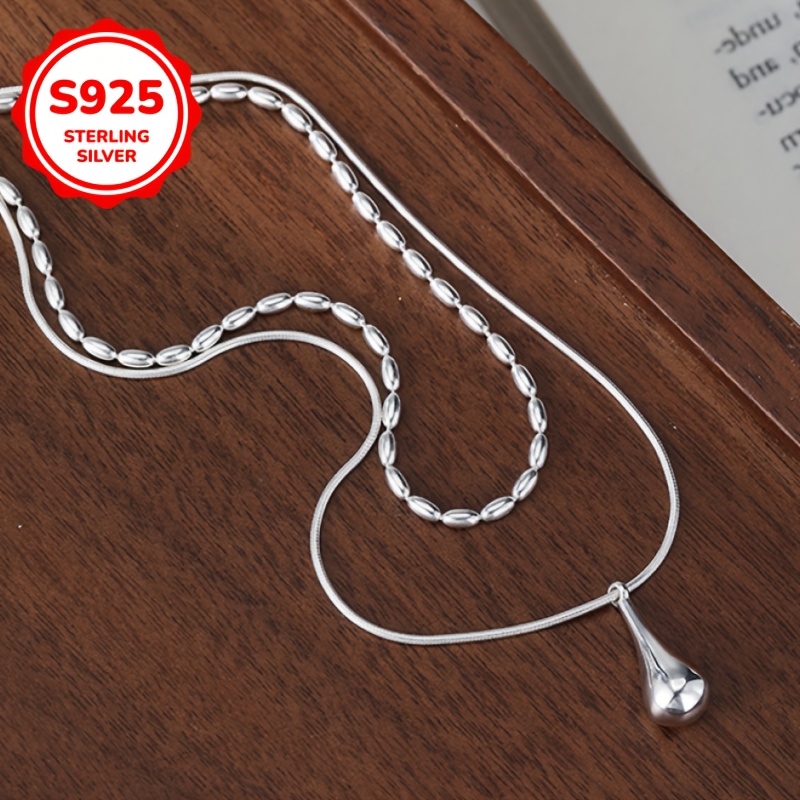 Women's 925 Sterling Silver Double-Layer Water Droplet Necklace