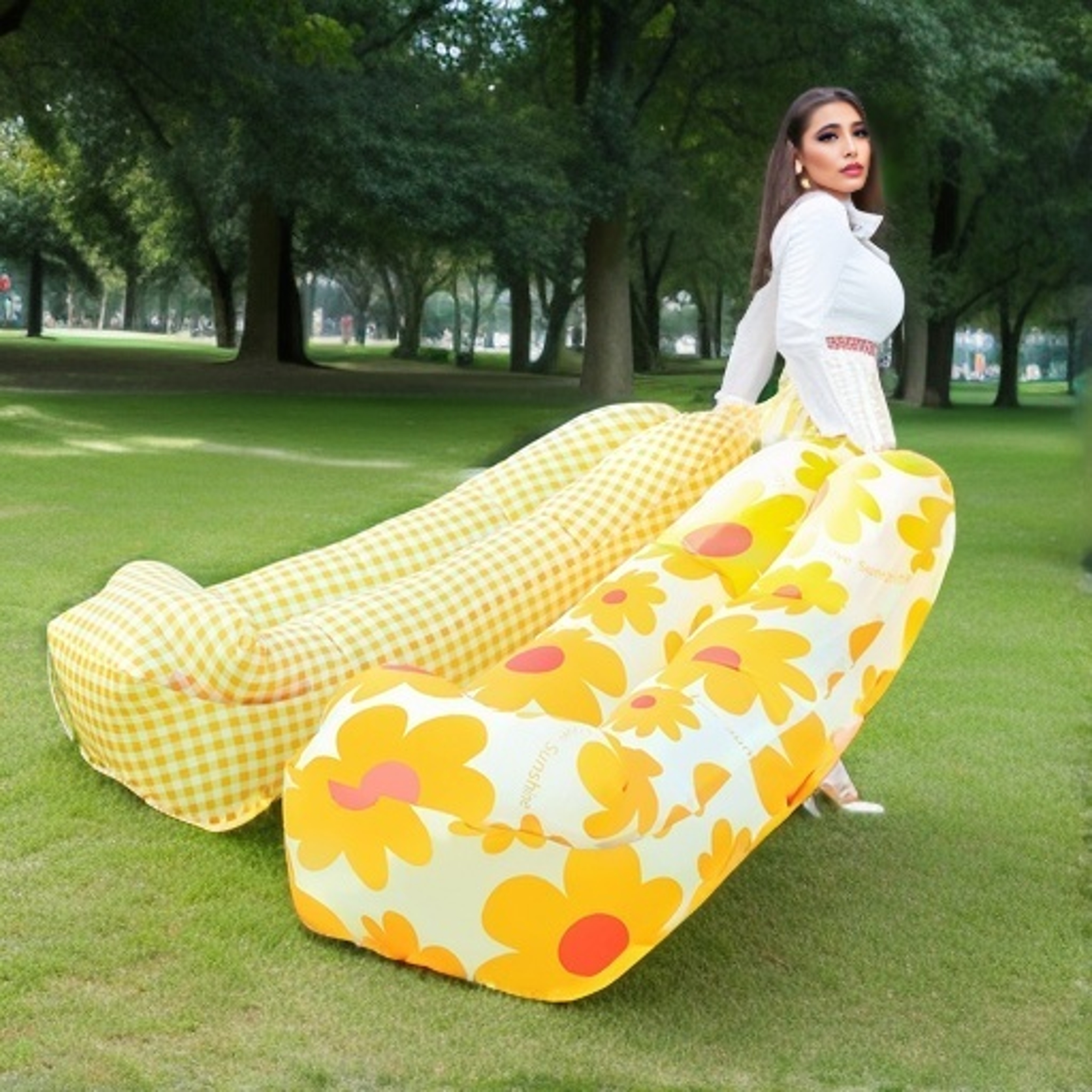 outdoor lazy inflatable sofa for nap beach chair portable air mattress for picnic camping inflatable mattress air bed for music festival sports & outdoors details 13