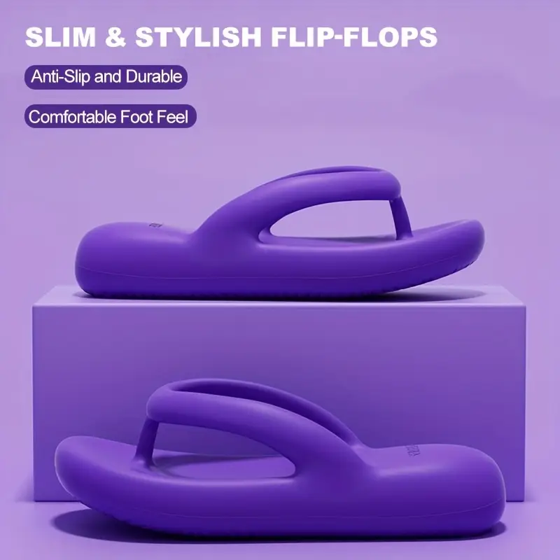 womens eva flip flops stylish comfortable thick sole beach sandals anti slip durable slip on footwear with flat heel purple non slip sandals casual summer footwear eva material Product details 1
