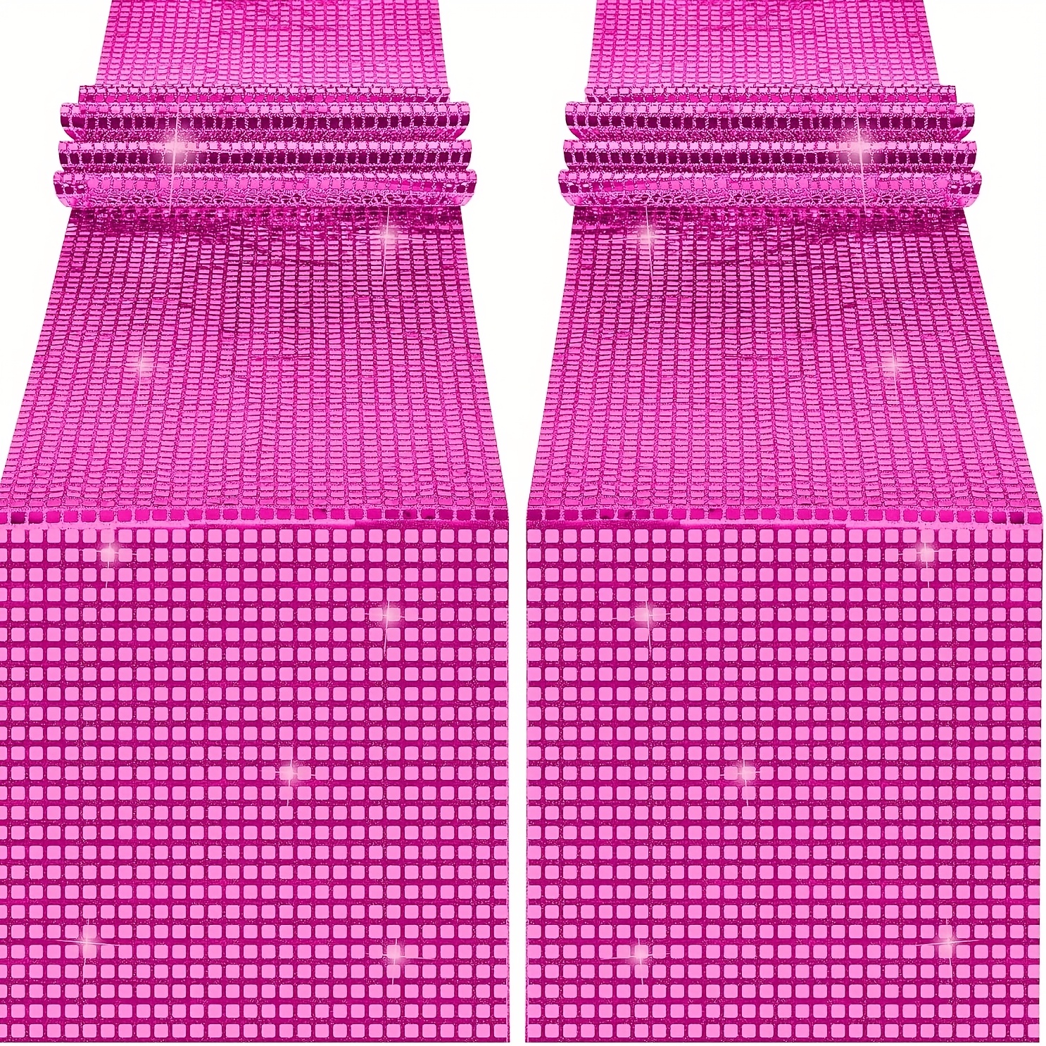 2 Pack Disco Table Runner Mirror Hot Pink Glitter Foil With Sparkle Sequin For Bachelorette, 70s, Cowgirl Party Decorations