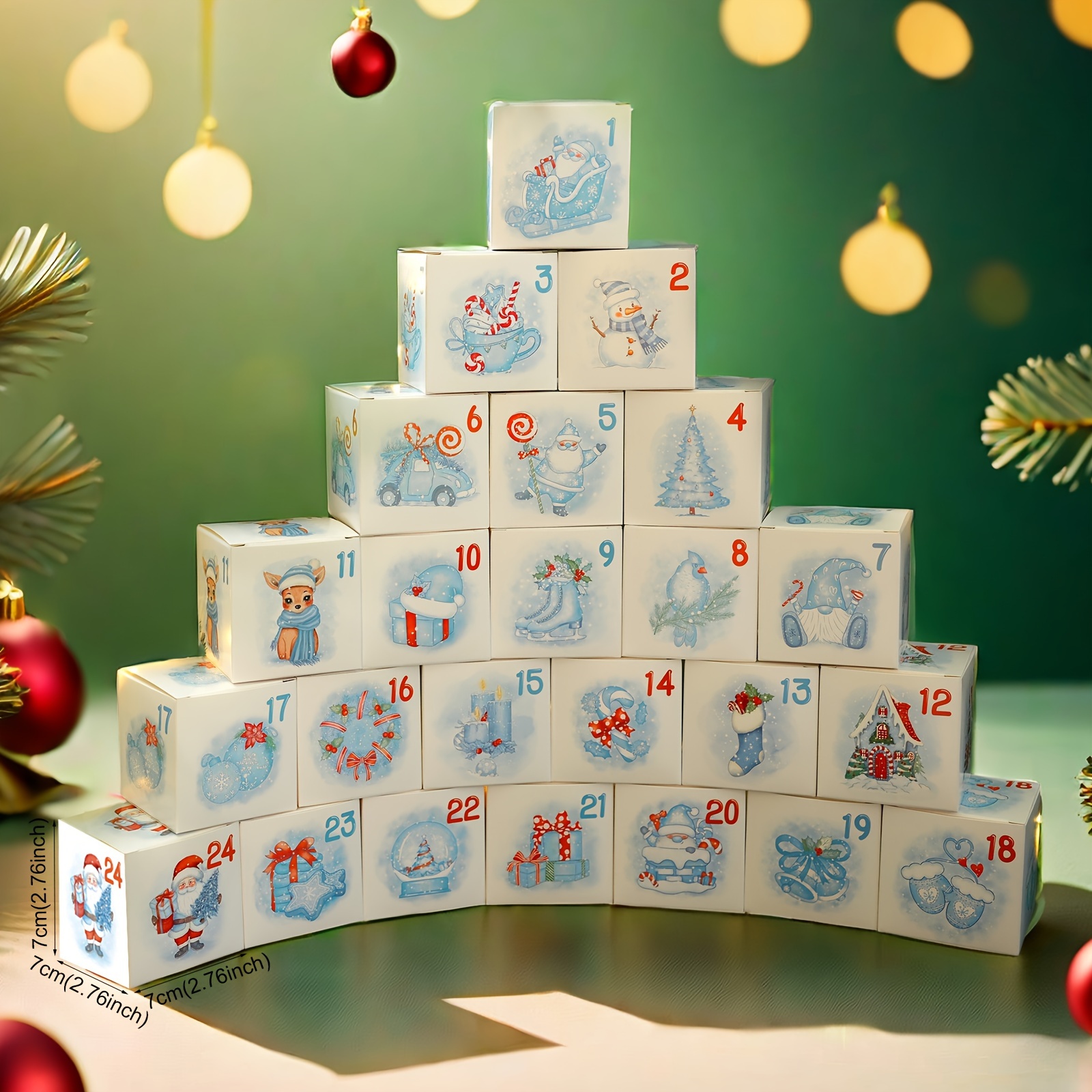 Image of 24pcs Christmas Advent Calendar Boxes 24days Countdown To Christmas Treat Boxes Watercolor Blue Number Gift Box Make You Own Advent Calendar Party Decorations