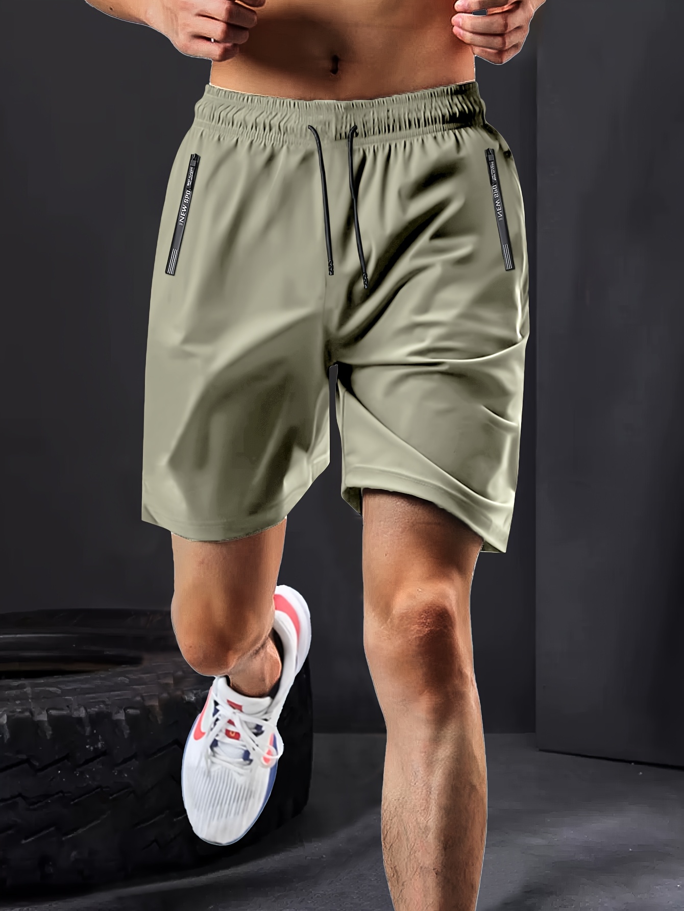 men's casual sports shorts made elastic fabric - Temu - Color : Khaki Style 1 - Size : L