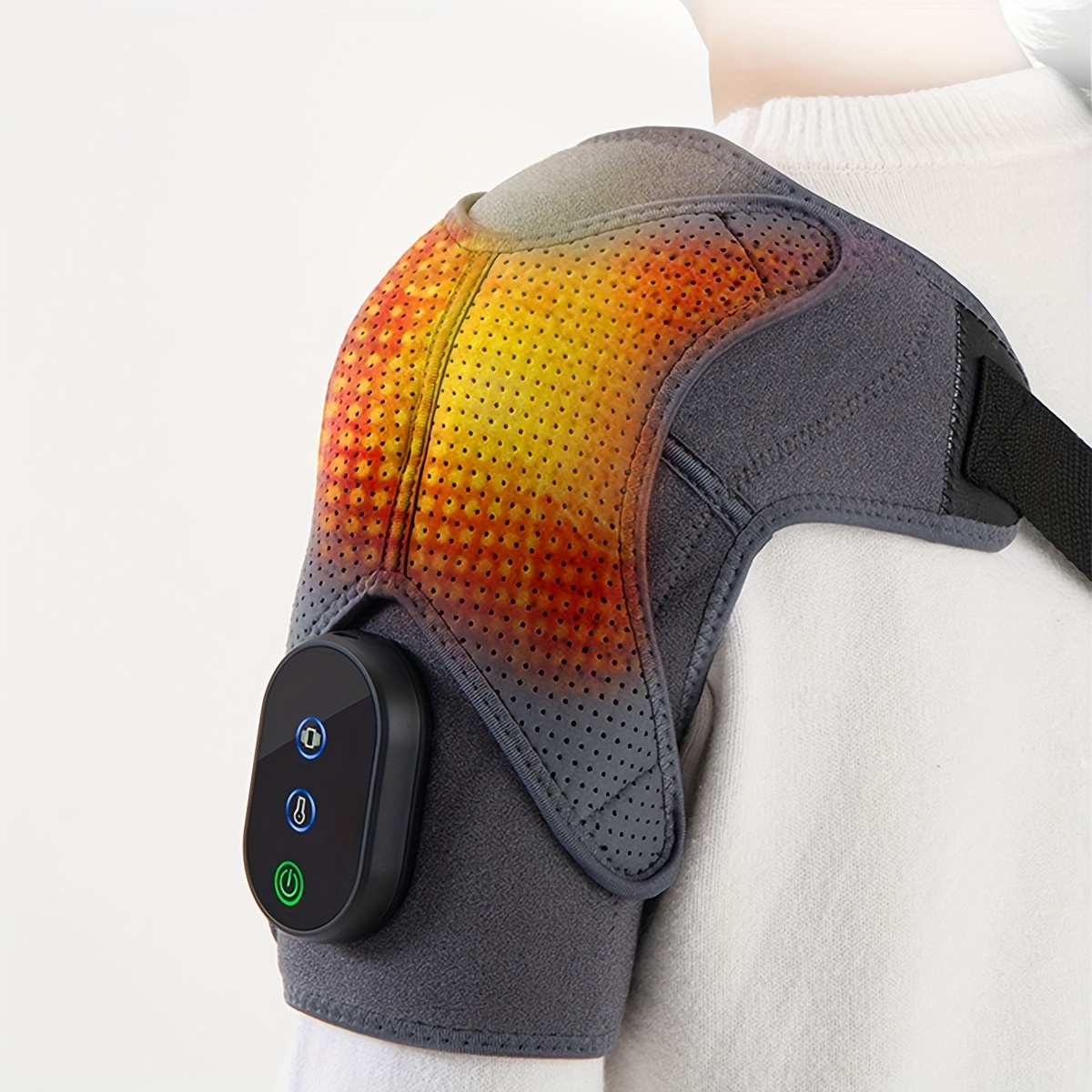 1pc portable shoulder massager with powerful dual motors vibration hot compress relax usb rechargeable 2000mah battery comfortable   perfect gift for elders   0