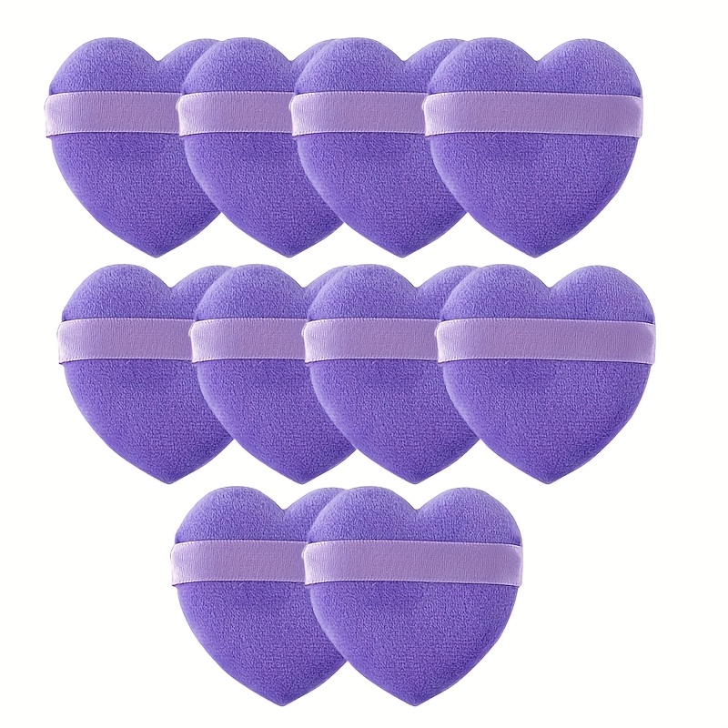 TEMU 10-pack Purple Heart-shaped Velvet Makeup Sponges - Dual-use Cosmetic Blending Tools, Reusable Flocking Material For , Paraben-free &