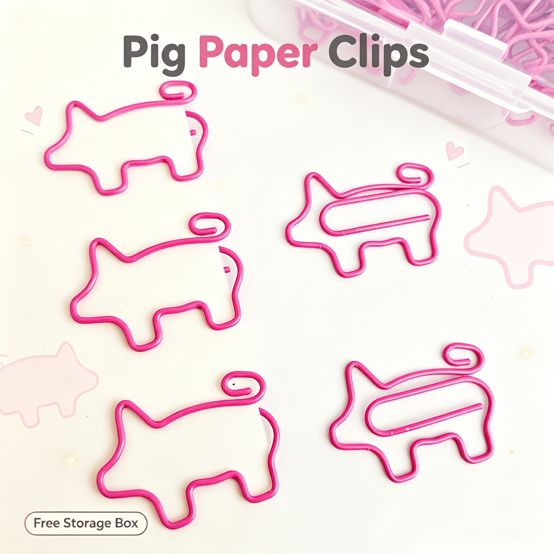 Image of 50pcs Pink Pig Paper Clips Animal Shape Bookmark Clips Metal Holder Creative Office Supply