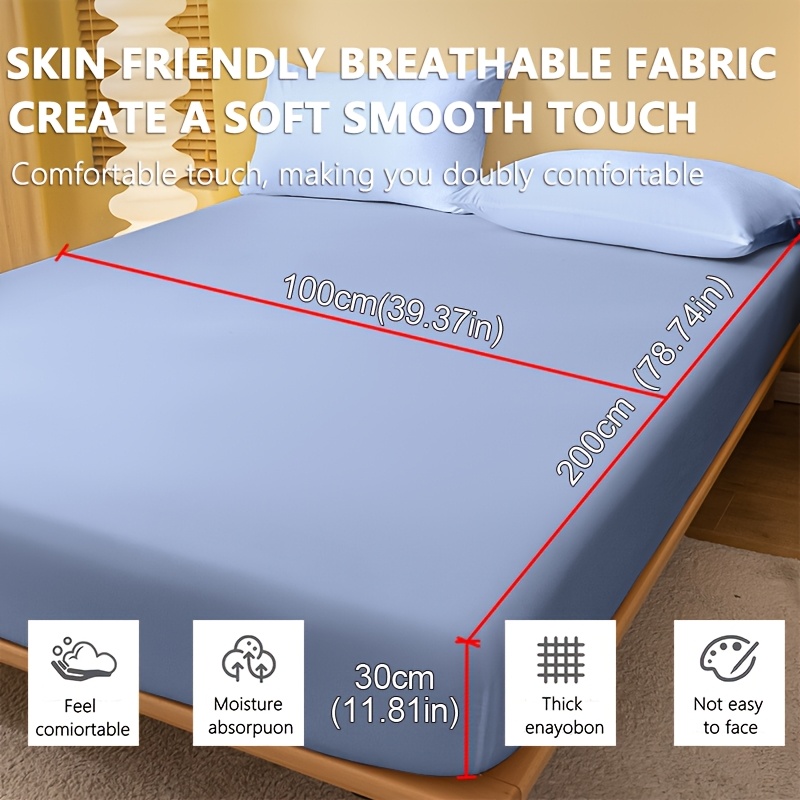 Image of 1pc Sky Blue Fitted Sheet - Soft, Comfortable, Polyester Bed Cover For 30" Mattresses & Below, Perfect For A , Ideal For Bedroom Or (pillowcase Not Included)