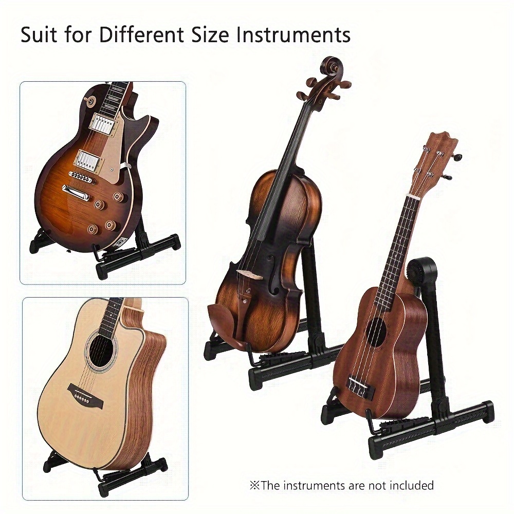 

& Adjustable Guitar Stand - Foldable, Easy-install Holder For Acoustic, Electric, Bass, Mandolin, Banjo, Ukulele & Violin - Abs With Silicone Protection, Black