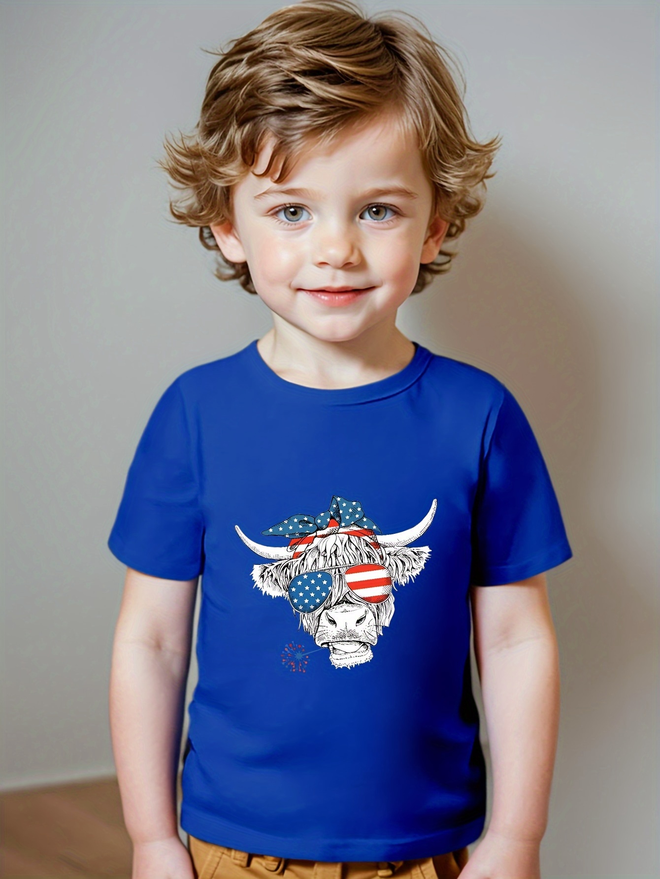 boys' patriotic cartoon bull graphic t shirt soft cotton Temu