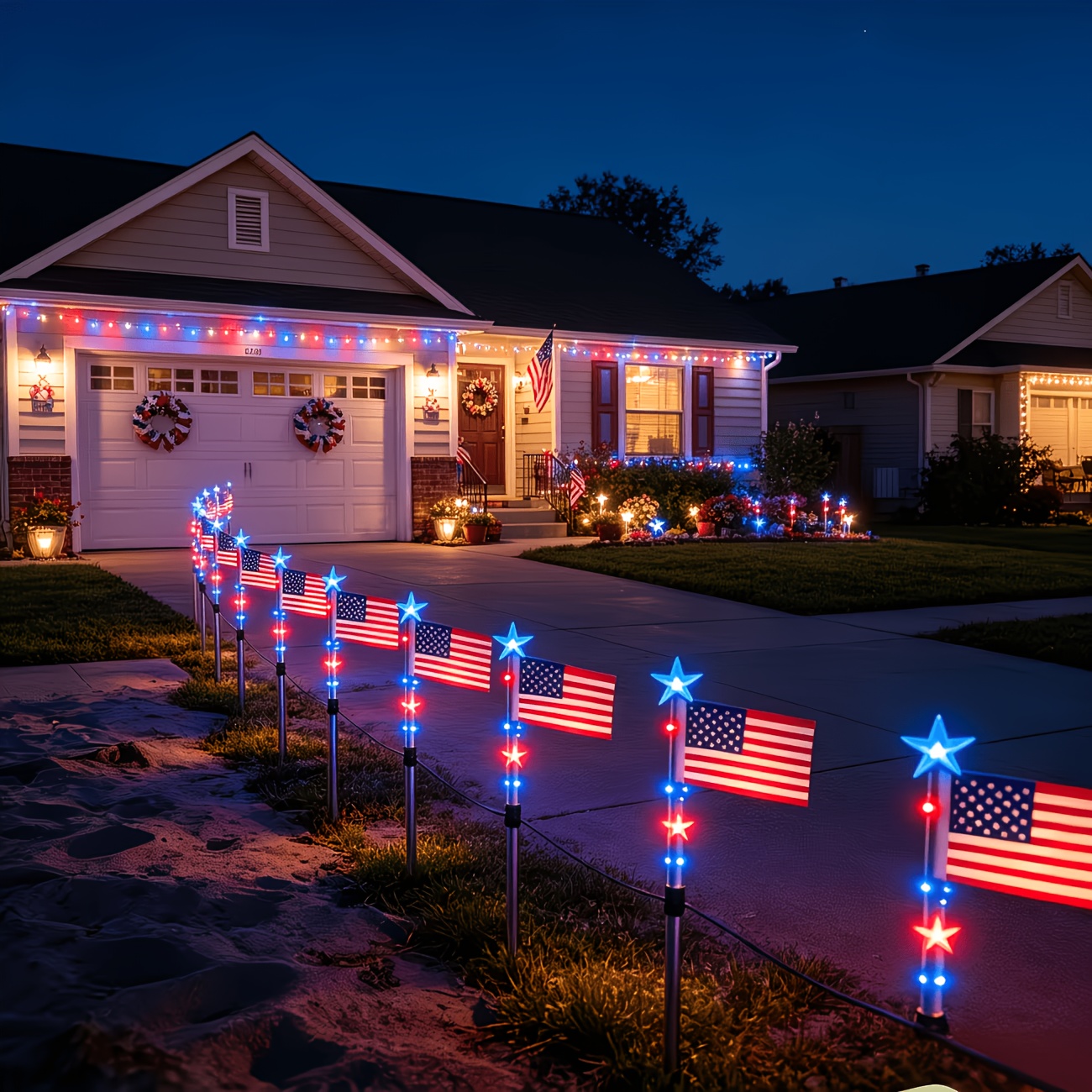 8 pack   american flag solar lights festive outdoor display lighting outdoor walkway garden decor   themed lighting suitable for   patios   lawns cemeteries and memorial day