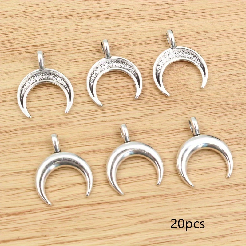 E-shop 20 Stück antike silbrige Halbmond-Anhänger, geeignet für DIY handgefertigte Armbänder, Halsketten, Ohrringe Schmuckzubehör,