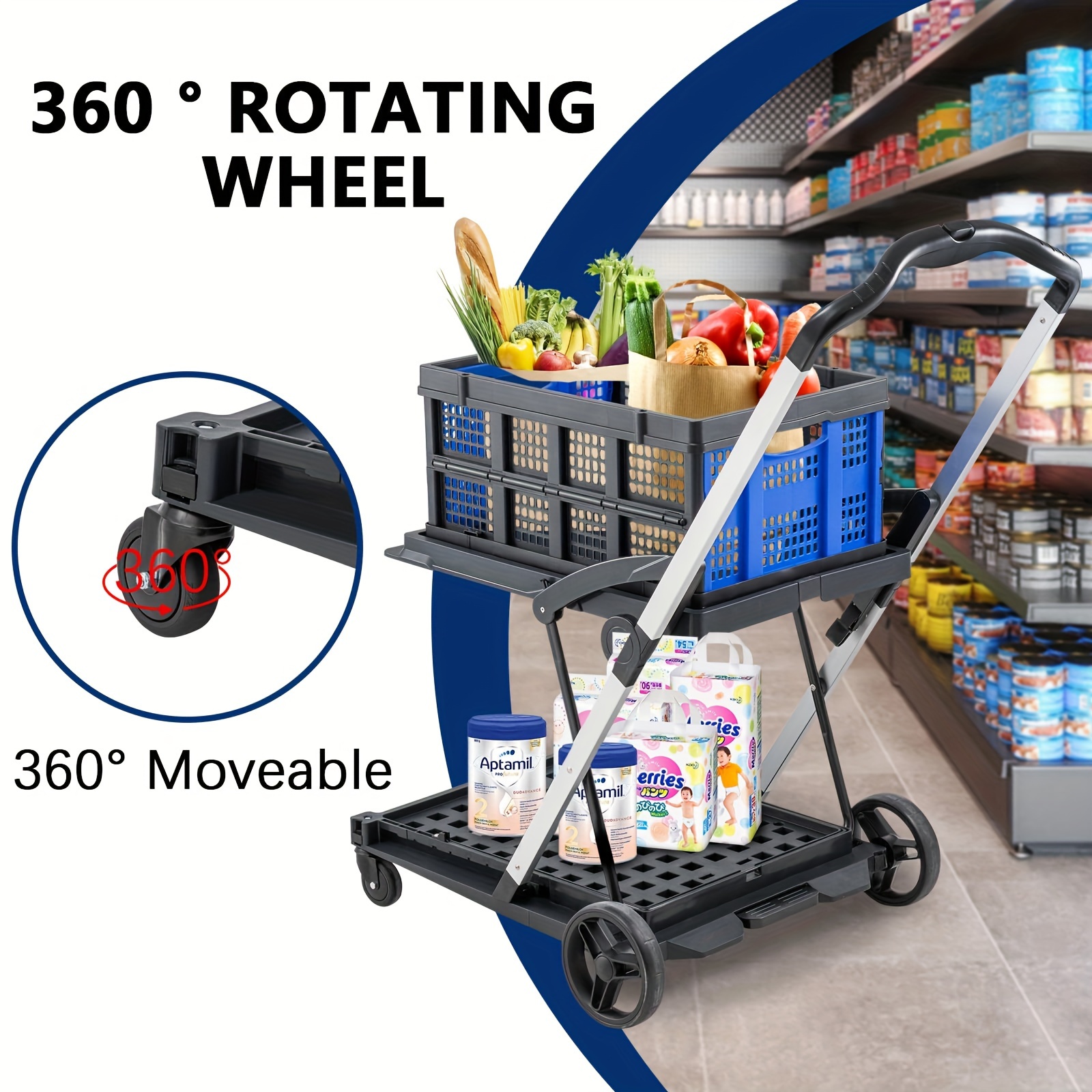 Chariot De Courses Pliable Euroweb Avec Roulette Et Poignée