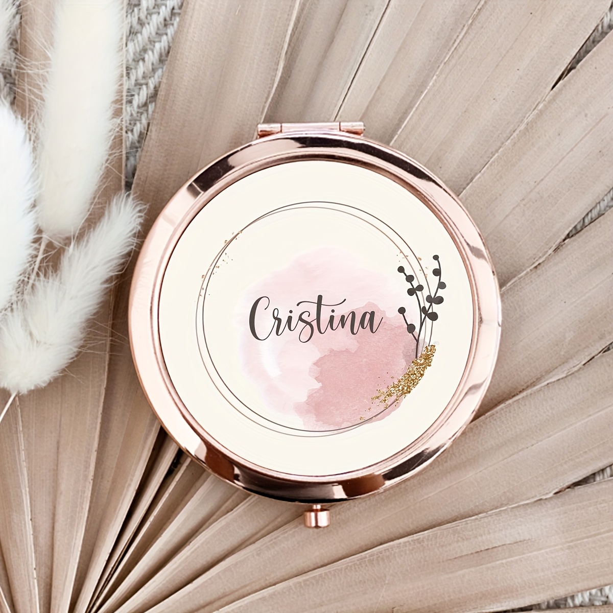TEMU 1 stuk Modieuze Bloemenontwerp Gepersonaliseerde Naam Make-up Spiegel met Exclusieve Geschenkdoos, Ideaal Cadeau voor Meisjes, Hoogwaardige