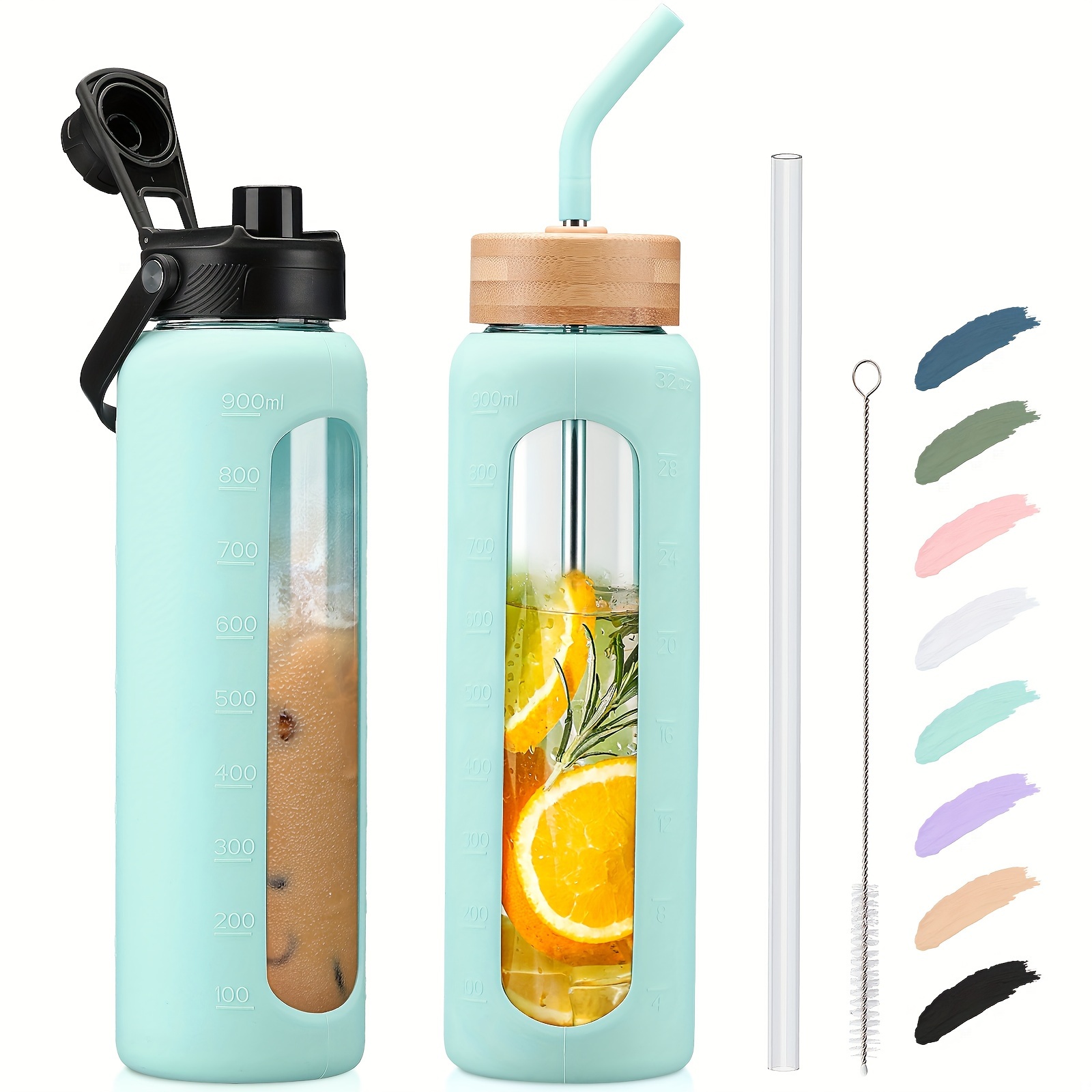 

Mukoko Glass Water Bottles 32 Oz Water Bottle With Straw, Sports Water Bottle With Handle, Clear Water Bottle With 2 Lids Bamboo Lid And Spout Lid, Wide Mouth Water Bottle With Sleeve