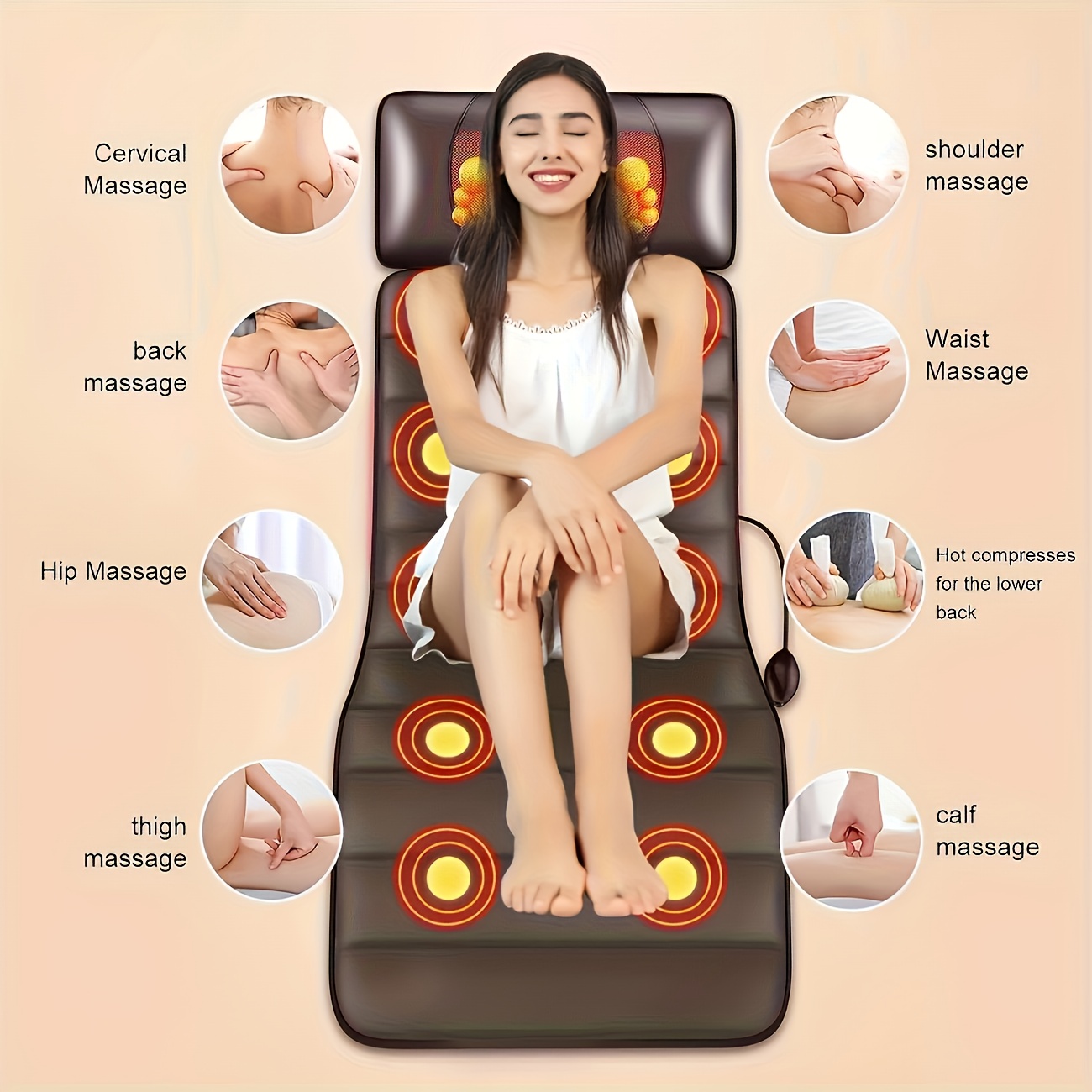 1 set of large brown full body heating massagers 2 styles of pu material with neck and   devices and massage headrest lumbar pillow timer comfortable and wear resistant non slip bottom easy to store suitable for home office   massage equipment hand held massager home massage compact massager   soft padding wearresistant material heating pad therapeutic massager busy professionals home   Product details 3