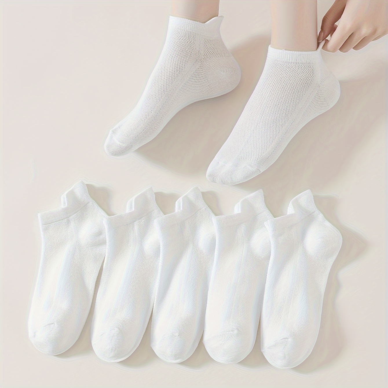 

6/10 Pairs Simple Mesh Solid Color Socks, Comfy & Breathable Short Socks, Women's Stockings & Hosiery