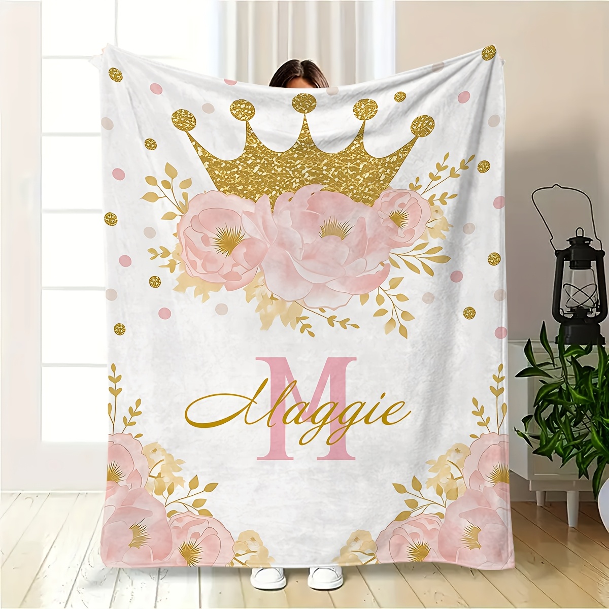 Custom Cartoon Pink Crown Personalized Blanket