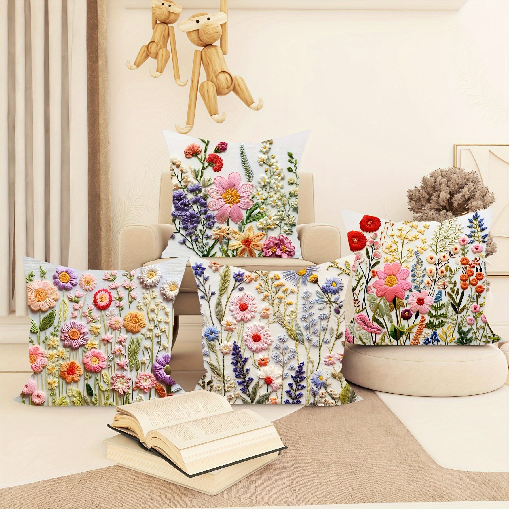 

4pcs Set Modern 3d Floral Throw Pillow Covers, Design, 18x18 Inches, Zip Closure, Machine Washable, Polyester, Ideal For Living Room, Sofa, Bed, Outdoor Garden Decor, , Pillow Covers