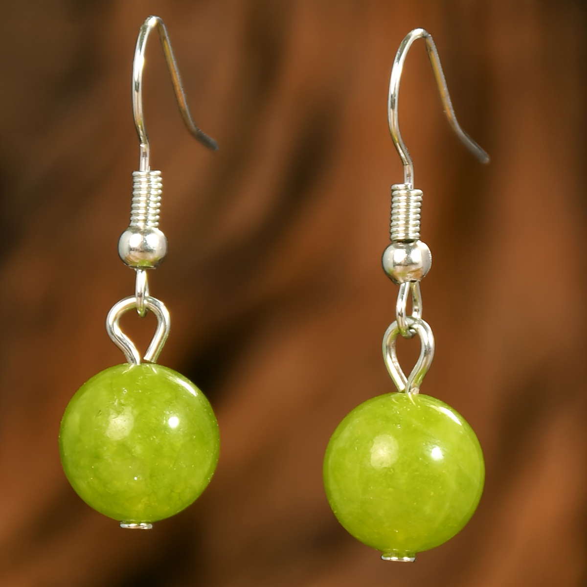 E-shop Peridot Ohrringe Mode Böhmisch 10mm Naturstein Perlen Ohrringe Party Schmuck Frühling/Sommer Urlaub Valentinstag Karneval Geschenk Kristall