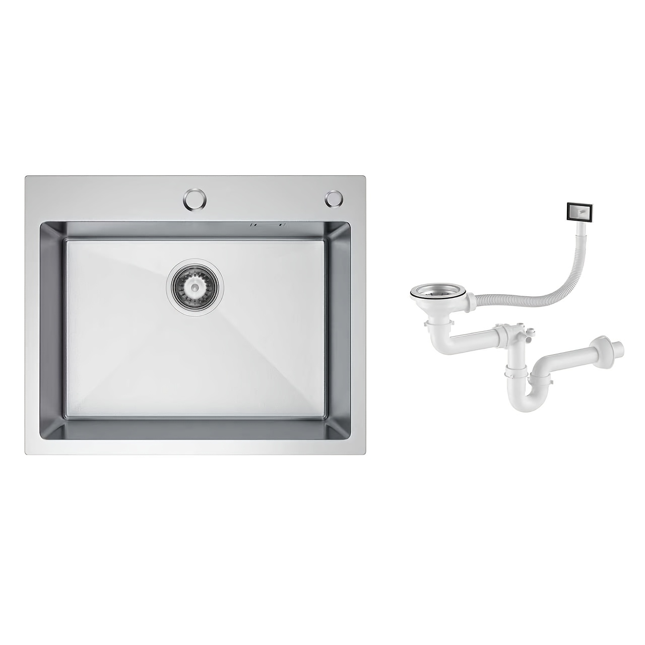 Image of Stainless Steel Kitchen Sink 55x45cm Single Bowl, Sus304 Grade, With Drain And Strainer Suitable For /apartment/rv Sinks, Rust-resistant And Durable, On Top Of Cabinets