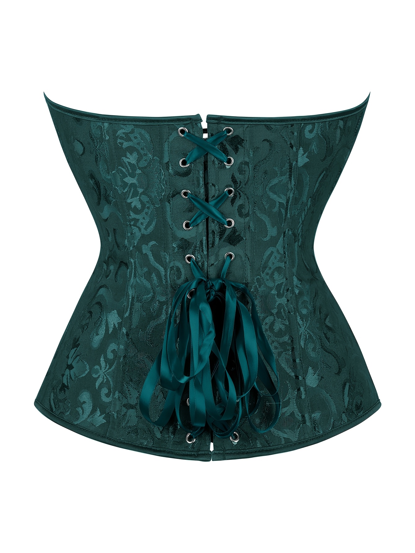 White Lace-Up Corset Top - Strapless, Tummy Control, Slimming Fishbone Bustier with Floral Jacquard Design, Front Hook Closure for Women