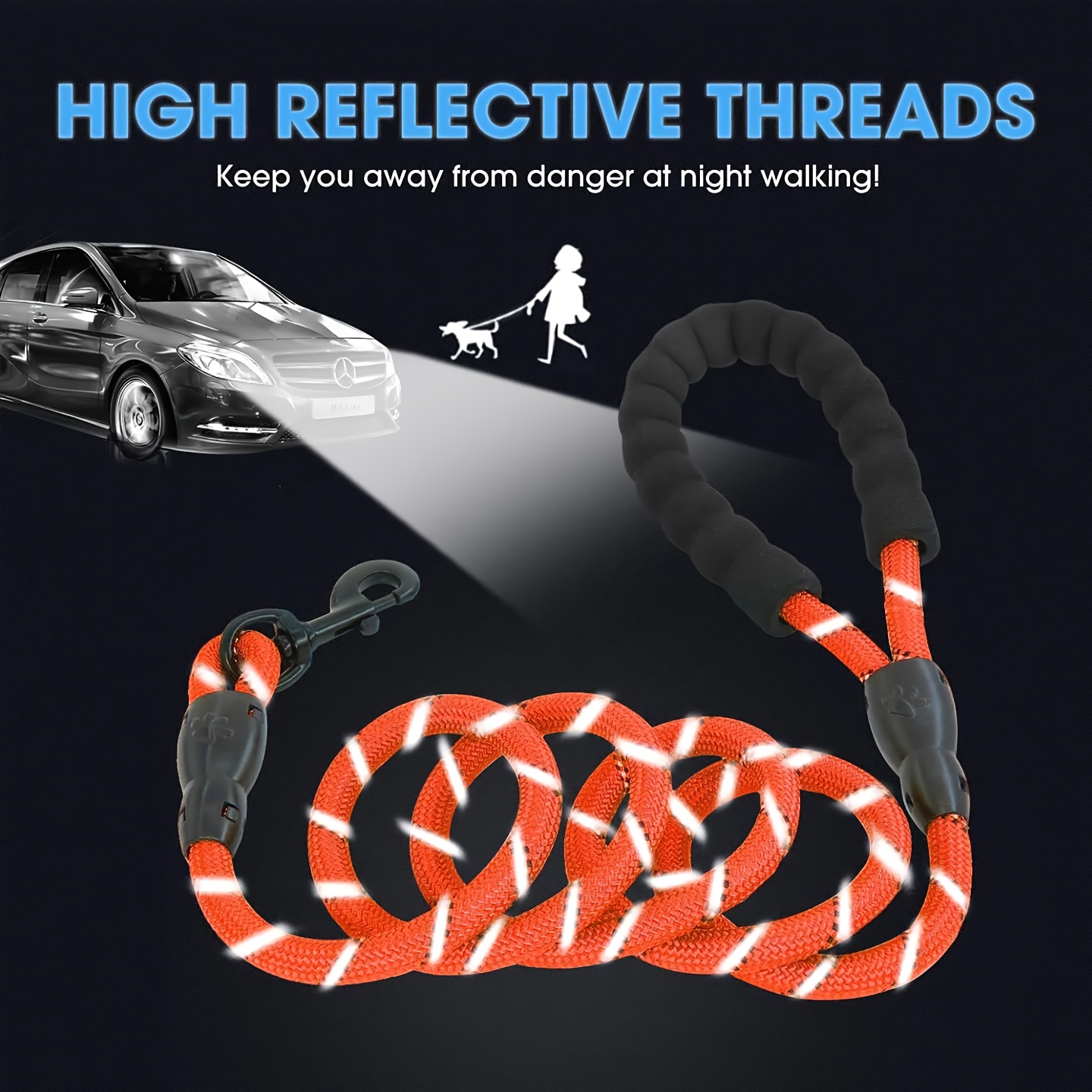 Dog Leash with Padded Handle and Reflective Threads for Small to Large Dogs, 4.11 ft, Multiple Colors