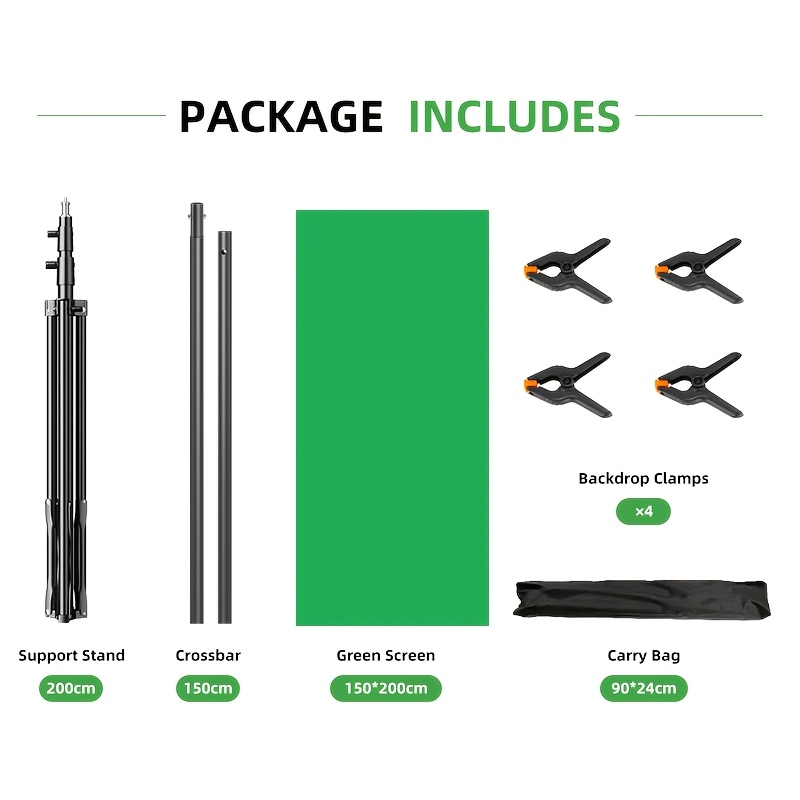 TEMU Green Screen Background Stand Set (6.5 X 4.9ft / 2 X 1.5m), T-type Photography Background Stand With Green Chroma Key Backdrop, Includes