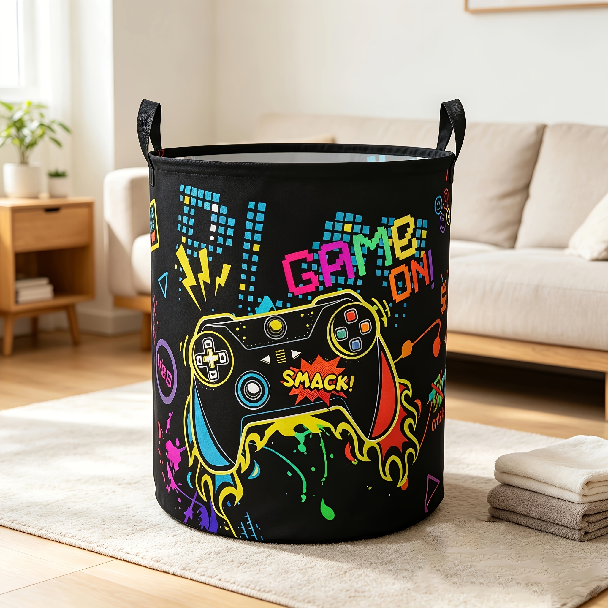 TEMU 1pc Game Controller Folding Laundry Basket, Gamer Handheld Console Bedroom Laundry Basket, Bathroom Large Capacity Storage Bag, University Dorm