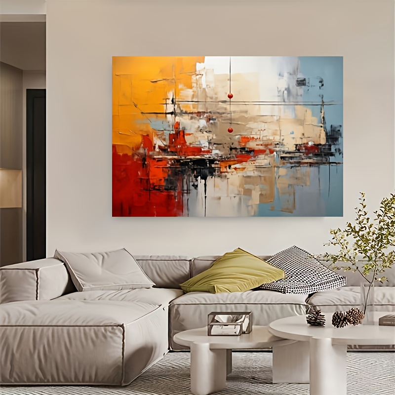TEMU 2d Flat, 2d Flat, Pure Hand-painted Beige Light Blue Wall Art Abstract Canvas Art Modern Minimalist Abstract Lines Art Decoration Black Abstract