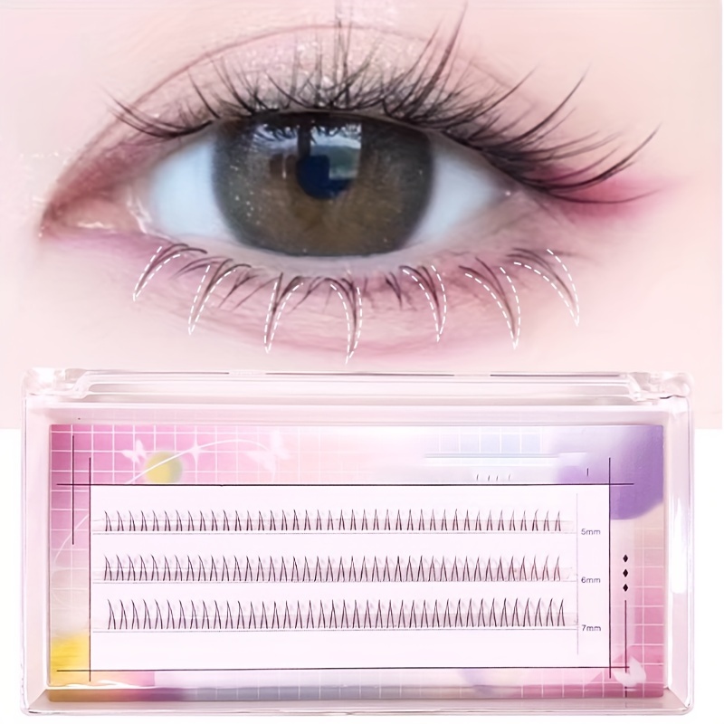 

Diy Eyelash Extensions: 120 Clusters V-shaped Bottom Lashes, Natural Look C , 5/6/7mm Mixed Length, 0.05mm Thickness, Reusable False Eyelashes For Beginners - Anime Cross Cluster Style