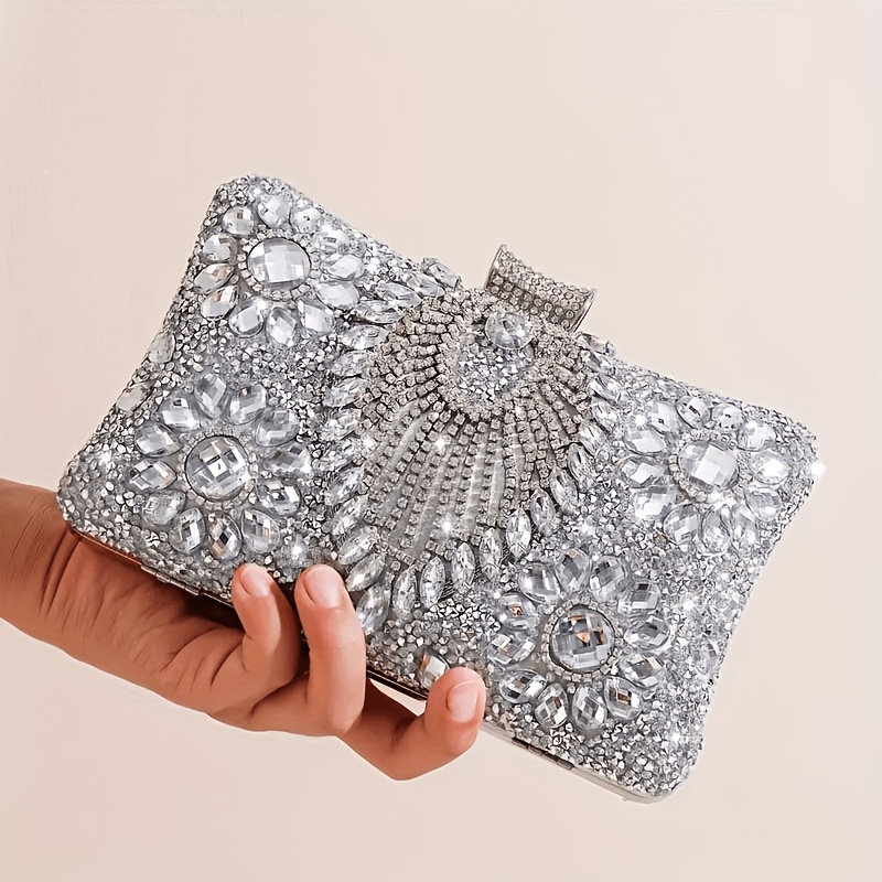 TEMU 2026 New European And Floral Full Diamond Women's Evening Bag Clutch, Bridal Wedding Handbag Wallet, Luxurious Crystal Handbag 's Rhinestone