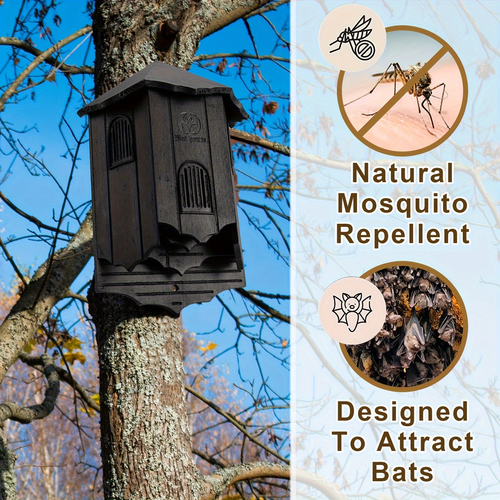 

Wooden Castle Bat Houses For Outside Bat Box For Outdoors - Large 3 Chamber Box Perfectly Designed To Attract Bats - Durable And Easy To Hang