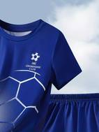 little boy casual football pattern round neck short sleeve t shirt and shorts sports suit outdoor