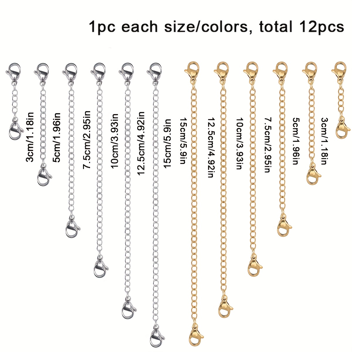 3/6/12pcs Stainless Steel Chain Extender, Necklace Bracelet And Anklet Necklace Chain Extender, Used For Jewelry Making (2.36in/3.93in/5.90in)