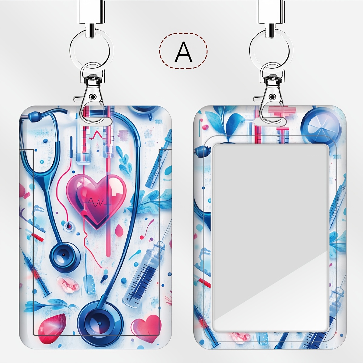 Gentle Care| Id Badge Holder With Wrist Strap - Durable Plastic, Heart & Stethoscope Design, Perfect For Doctors, Nurses, And Students