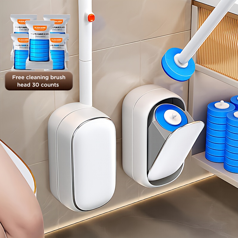 TEMU 1 Wand + 1 Storage Caddy + 30 Refill Heads | Disposable Toilet Bowl Cleaner Wand, Wall Mounted Toilet Brush Set, Toilet Bowl Scrubbers, Plastic