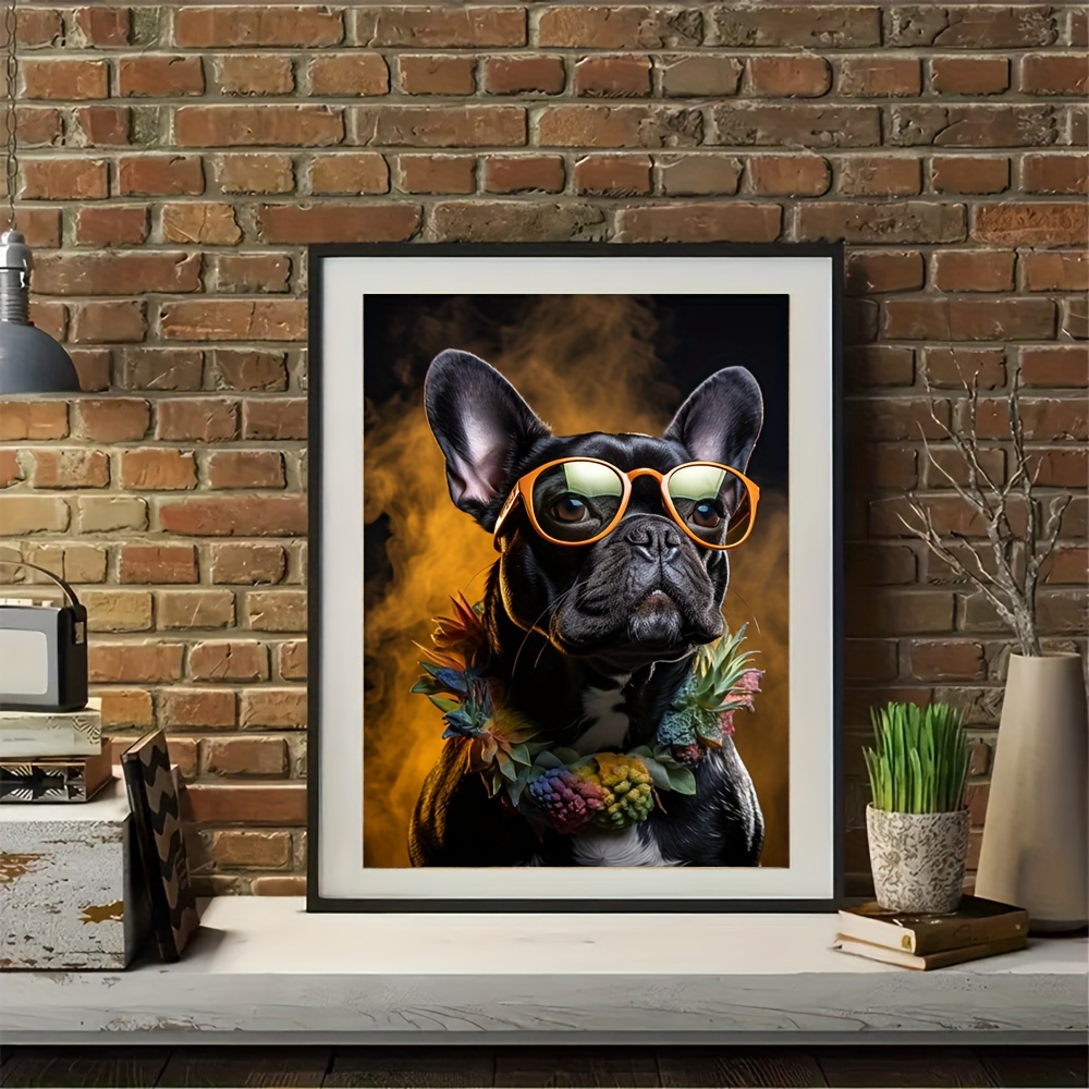 1個 フレンチブルドッグと のメガネアートキャンバ アートワーク絵画