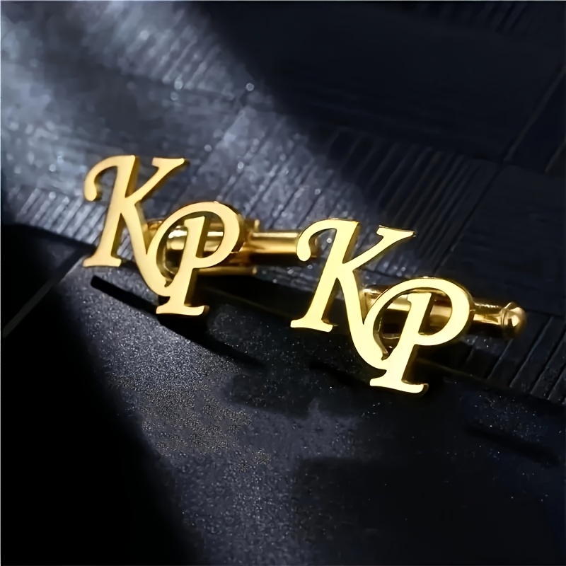 TEMU Personalized Cufflinks With 2 Custom Letters, A Unique Jewelry Gift Suitable For Everyday Wear, Perfect For Fathers, Husbands, , Holiday Gifts