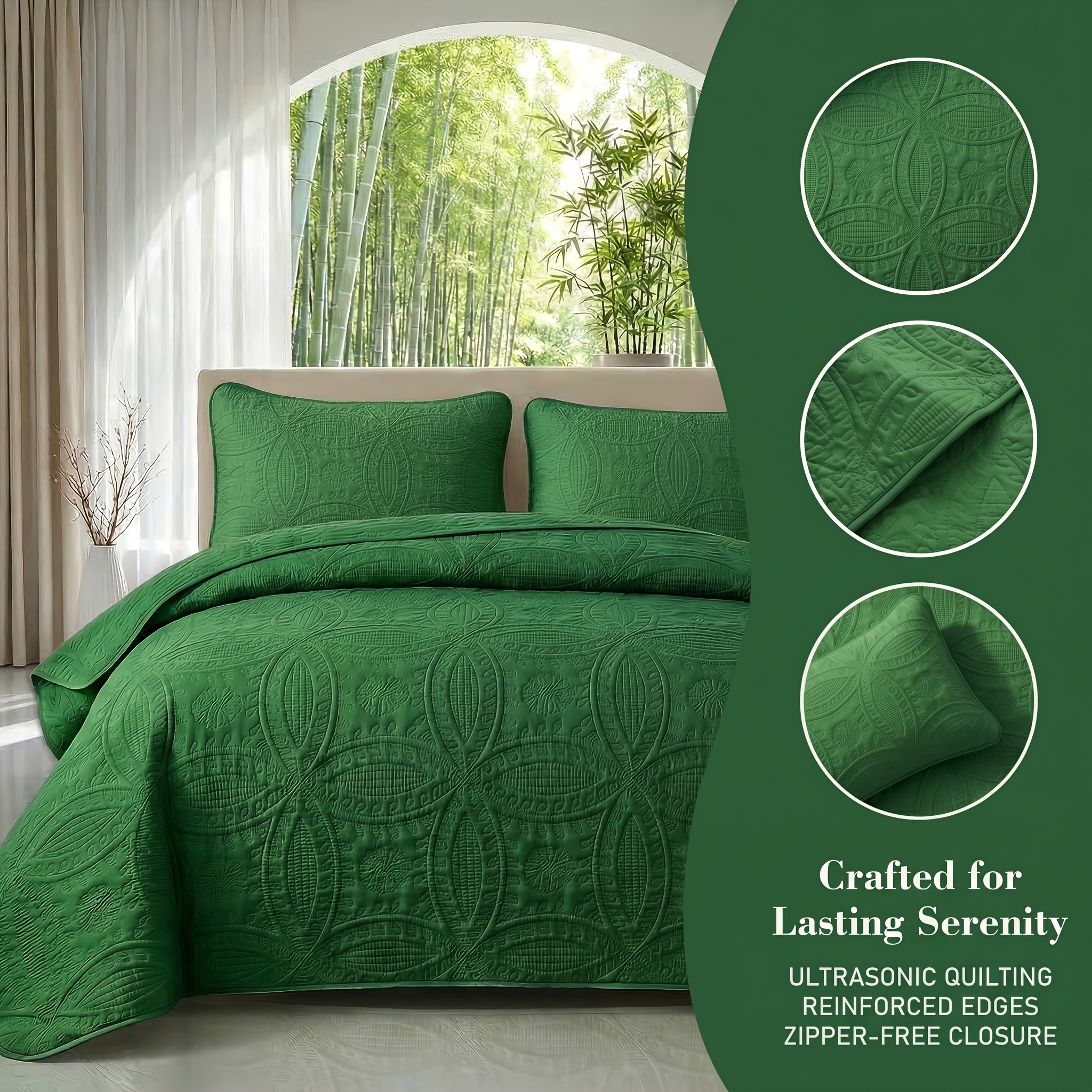 TEMU 2/3pcs Ultrasonic Embossed Bed Bedspread Set 1 Quilt + 1/2 Pillowcases Vintage Coin Floral Bedspread Soft Breathable Non-slip Microfiber Quilt