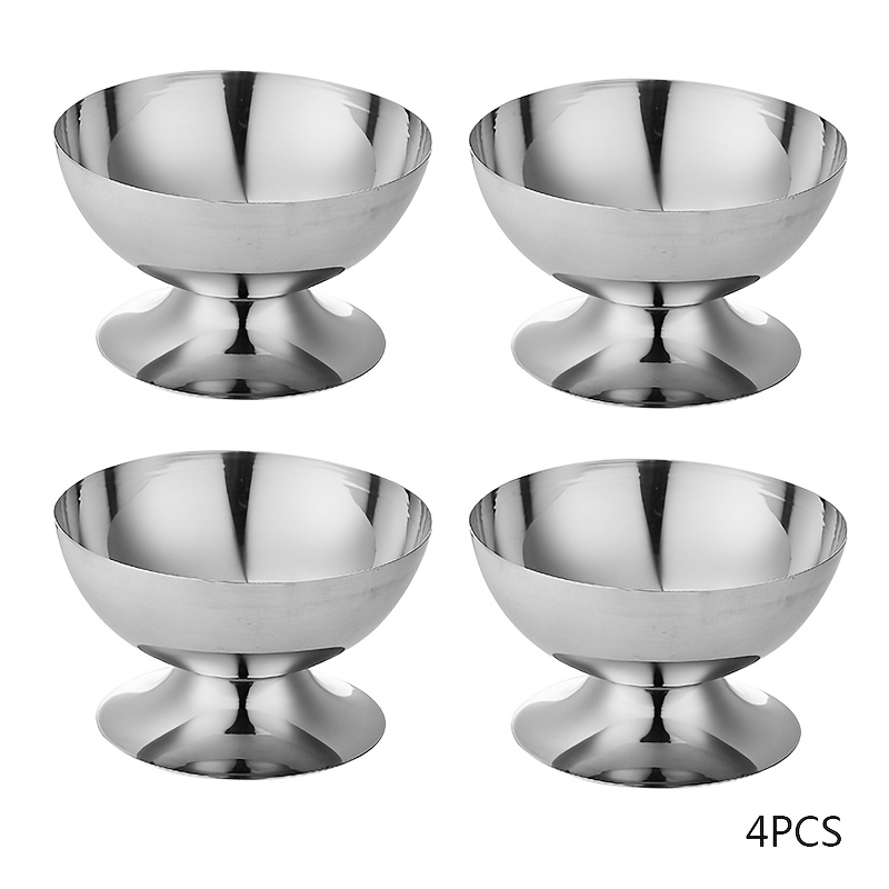 TEMU ชุดถ้วยไอศกรีม 4 ใบ สแตนเลส 304 ทำความสะอาดง่าย - เหมาะสำหรับพุดding, โซดa, ของหวาน & Shakes