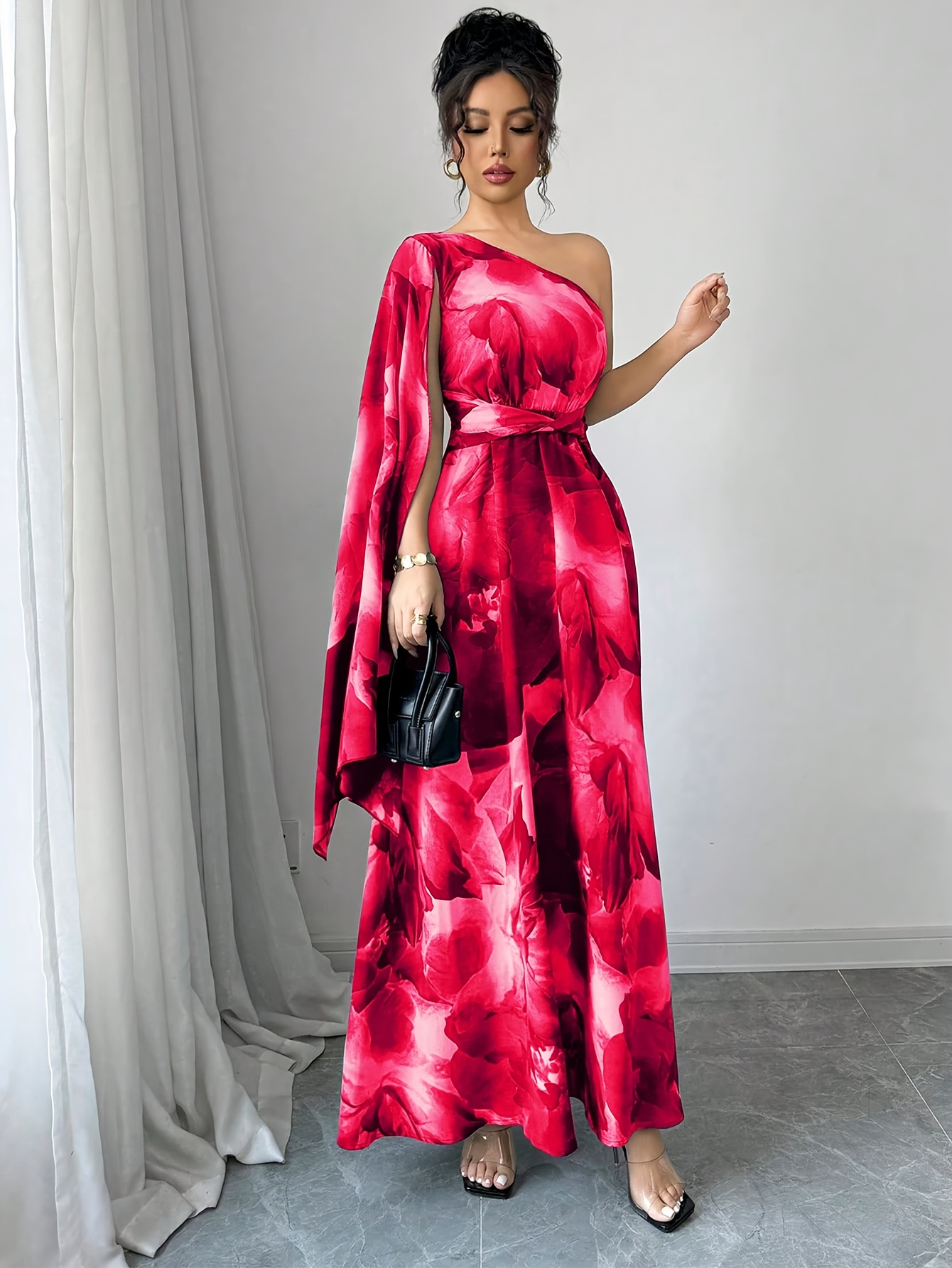 strapless open back dress One Shoulder Chiffon Prom Dress with Side Slit main image 1