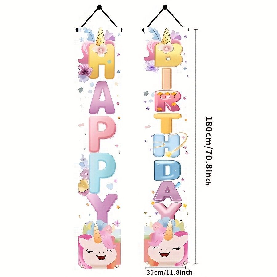Image of 2d Door Banner Happy Birthday To The Unicorn! Colorful Banners For Birthday Celebrations, Porch Signs, And Indoor Or Outdoor Wall Decorations