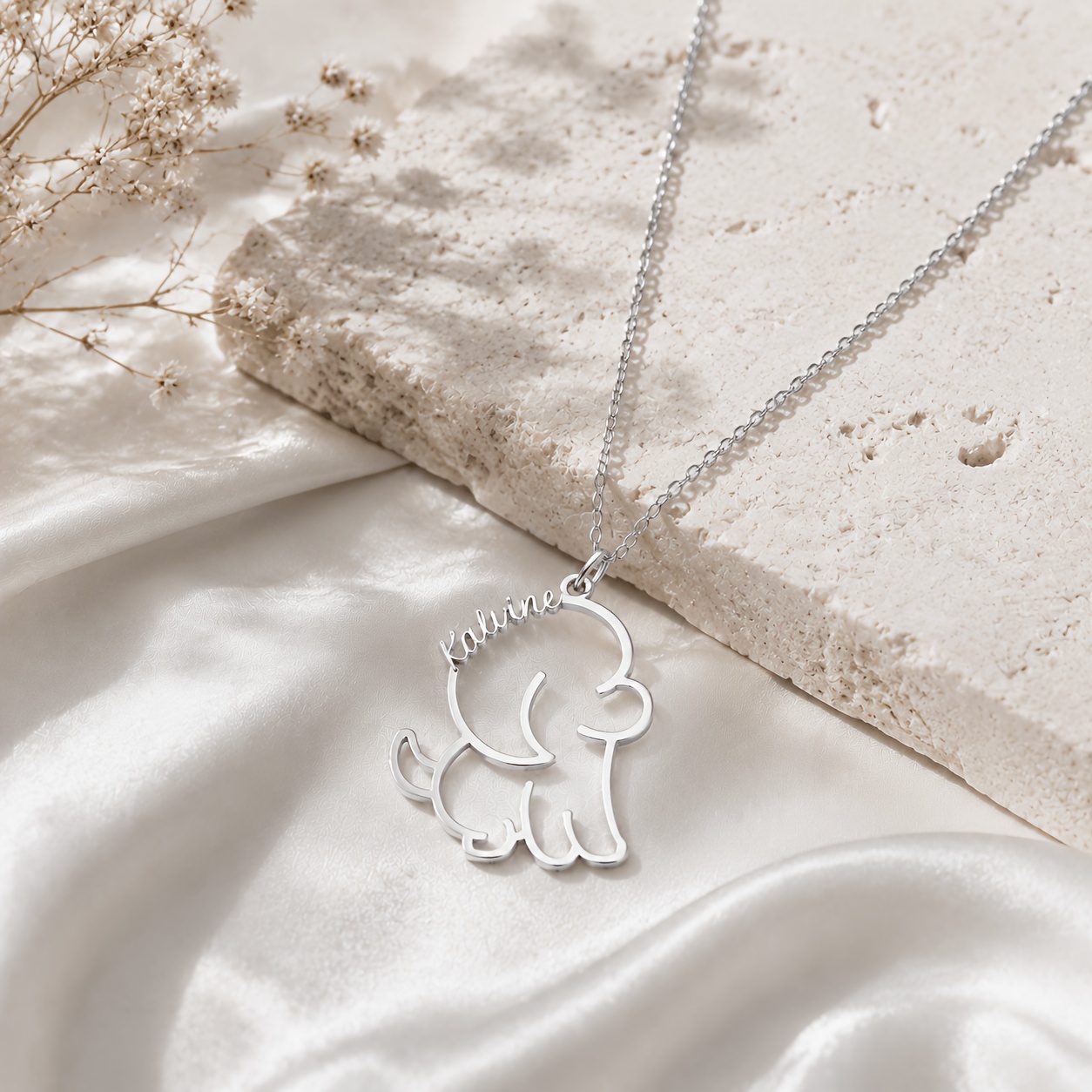 Custom Personalized Puppy Outline Necklace, 18K Golden Plated