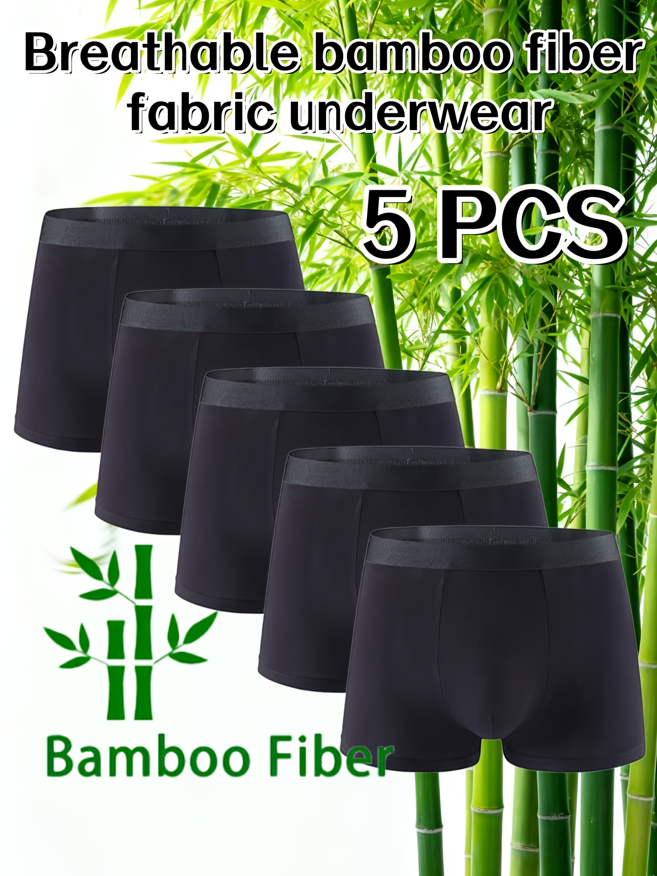 5 pc mens bamboo fiber solid color boxer briefs moisture wicking breathable underwear soft and stretchy fit boxer shorts 95 bamboo   spandex smooth texture fabric black    