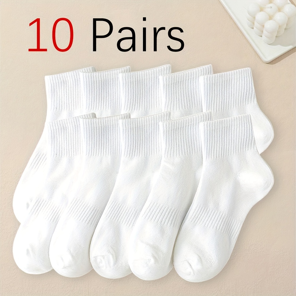 

10 Pairs Solid Short Socks, Simple & All- Socks For Fall & Winter, Women's Stockings & Hosiery