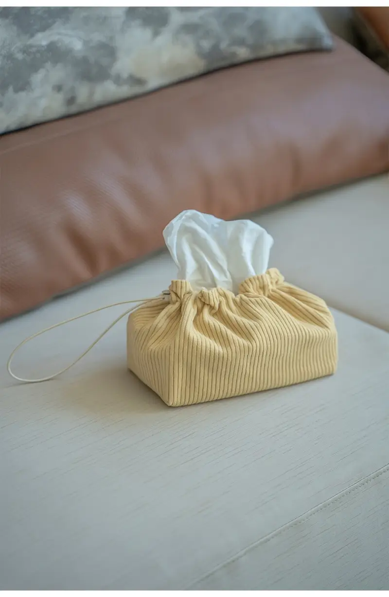 mustard yellow striped fabric tissue box holder with hanging loop durable polyester storage bag for kitchen dining room organization Product details 0