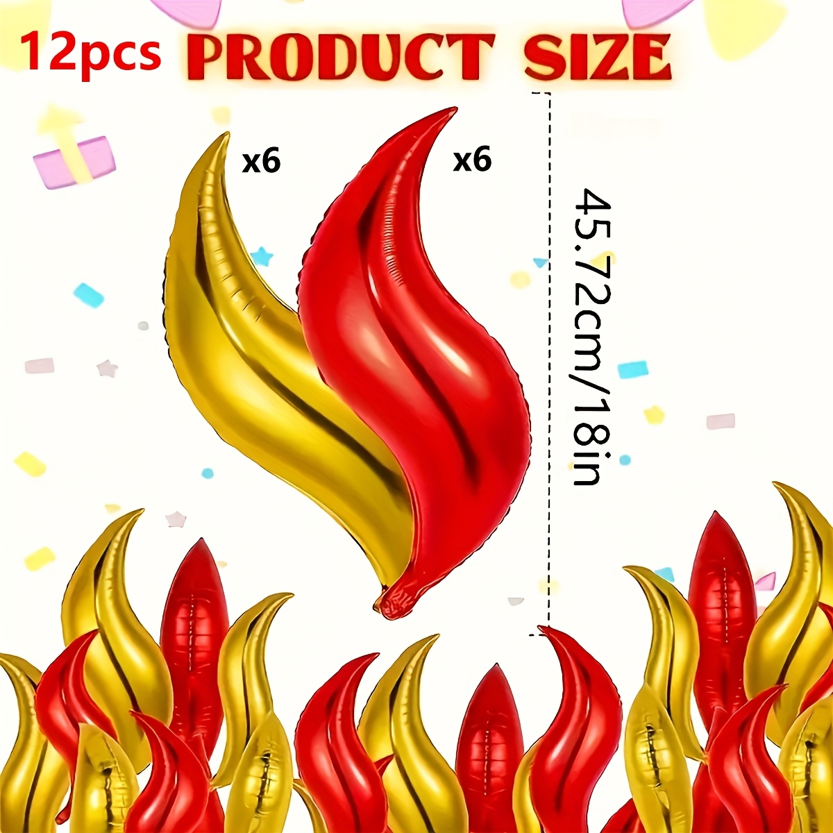 Image of 12pcs Of Flame Balloons, 2 Colors Of 45.72 Cm Flame Balloons, Film Red And Golden Firefighter Theme Balloons, For Birthday Party Decoration, Fake Bonfire For Firefighter Party Supplies