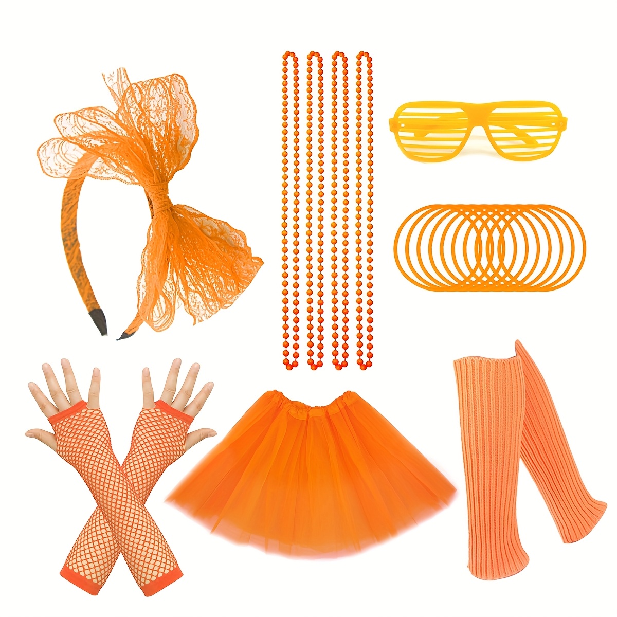 E-shop D 10-teiliges 80er Kostüm Set Tutu Rock Spitze Schleife Stirnband Halskette Armbänder Handschuhe Beinwärmer für Damen Partys Halloween